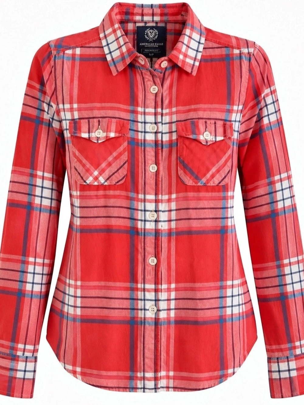 American Eagle Outfitters Favorite Fit Plaid Button Down in Red & White Size
